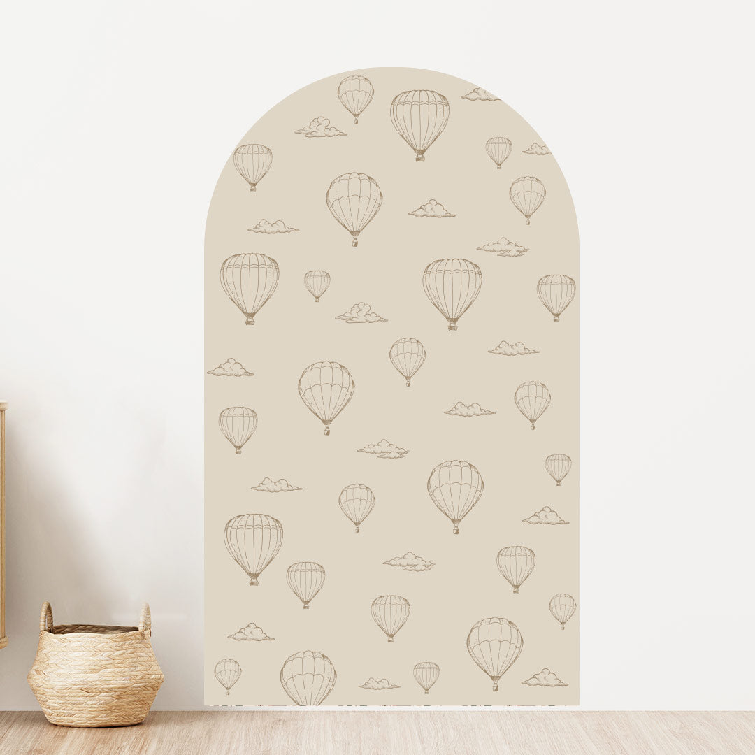 Arch wall sticker with flying balls – reusable fabric patented adhesive kids room decal by Ponponi