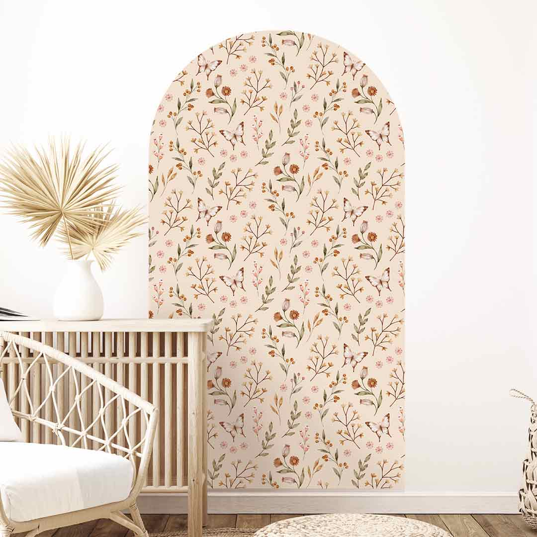 Arch autumn garden flower wall sticker – reusable fabric patented adhesive decal by Ponponi