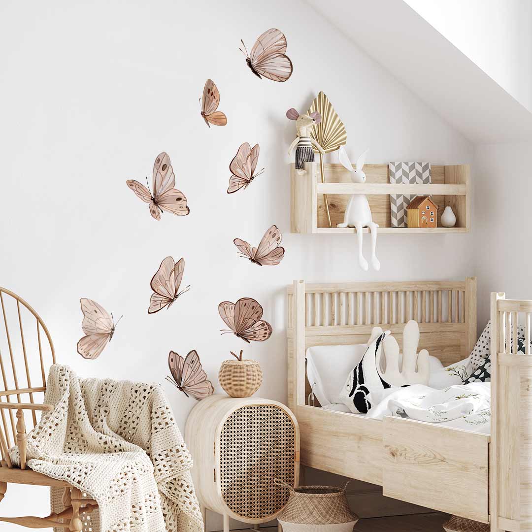Boho chic butterfly wall stickers for kids room – reusable non-toxic decals by Ponponi