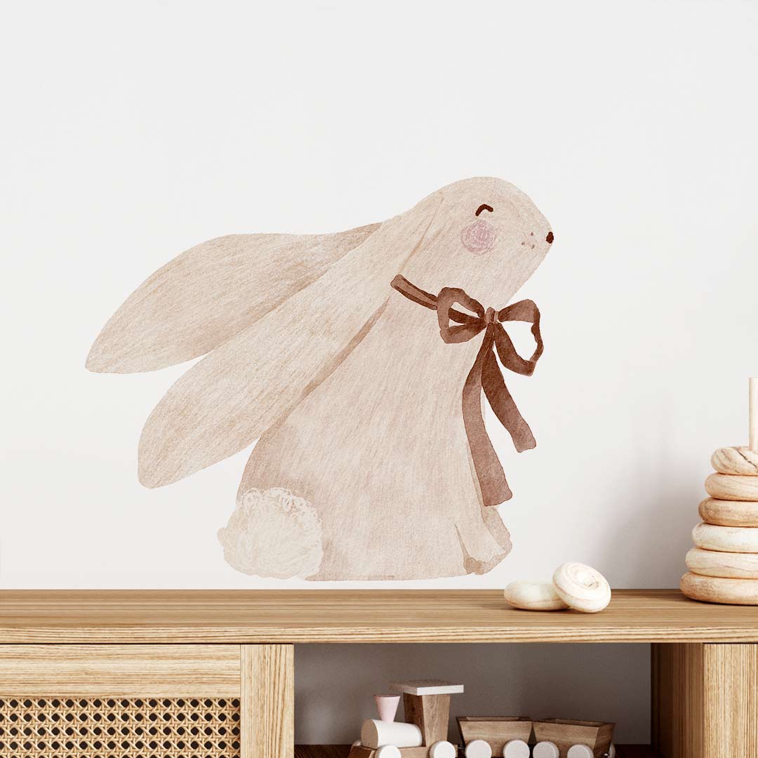 Bunny wall sticker in soft neutral tones – reusable non-toxic kids room decal by Ponponi