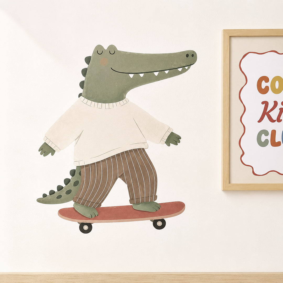 Skateboarding Crocodile Wall Sticker – Kids Room Décor by Ponponi