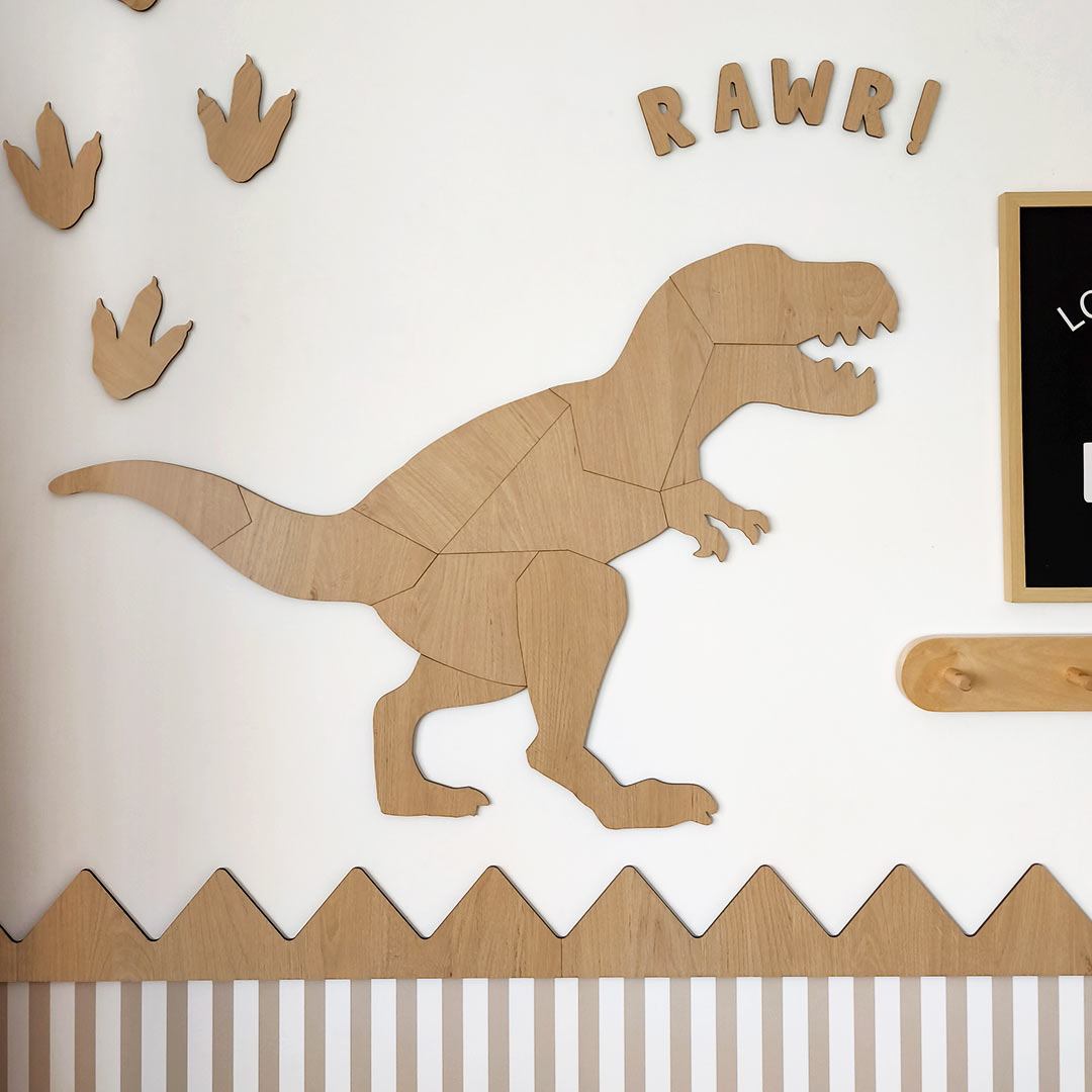 Large Wooden Rex Dinosaur Wall Decor