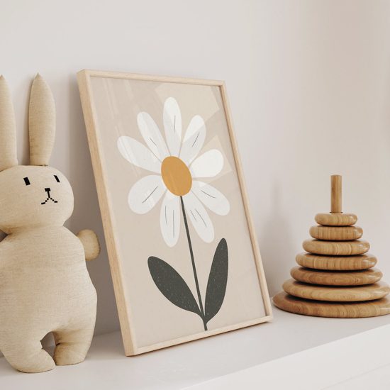 Daisy flower kids room poster framed – premium high quality print by Ponponi