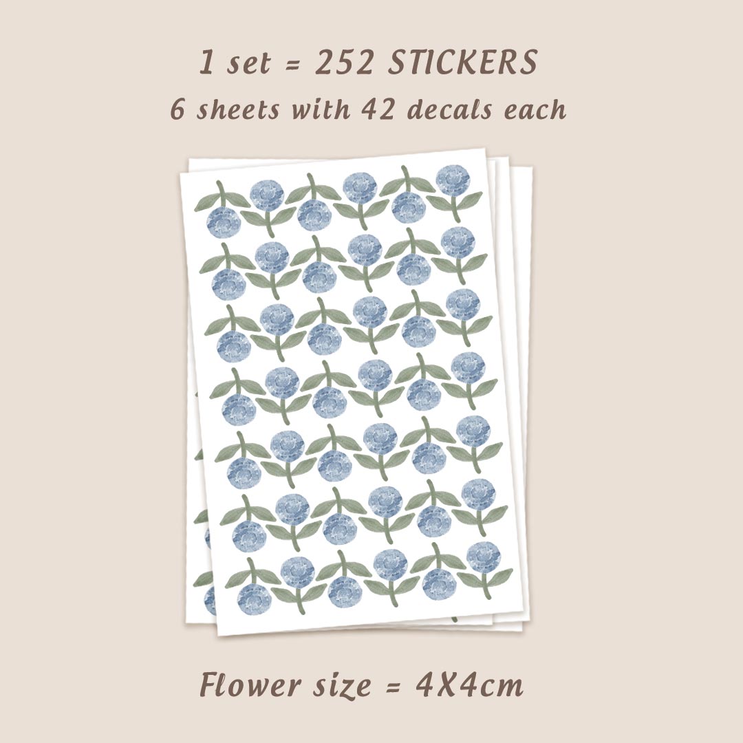 Reusable Floral Wall Stickers – Mila Style, Blue