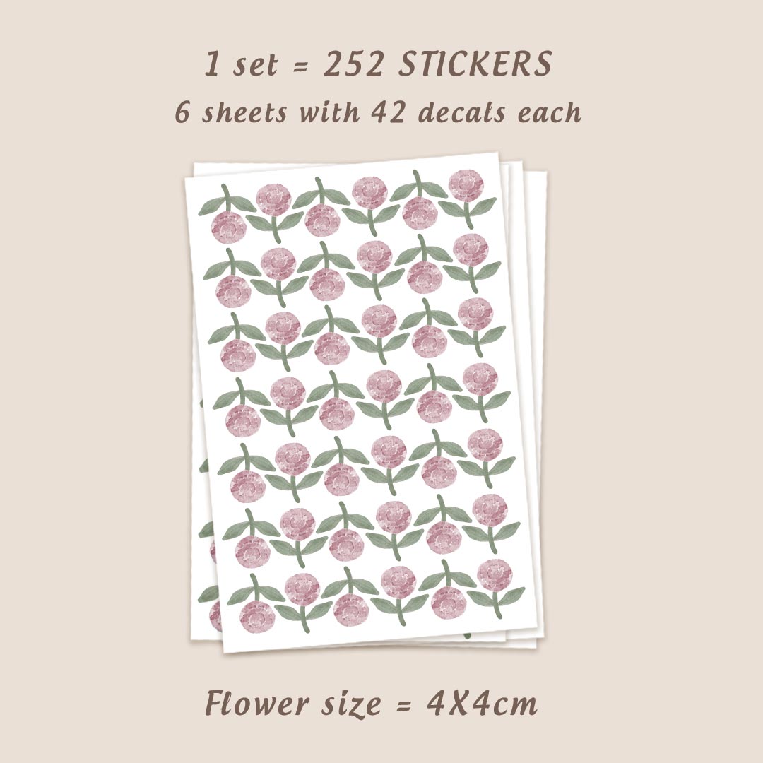 Reusable Floral Wall Stickers – Mila Style, Pink | Ponponi