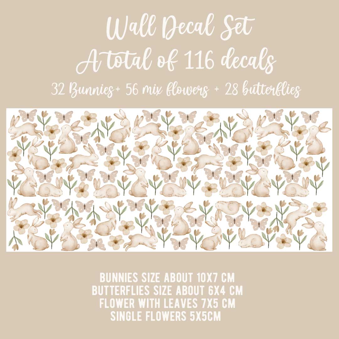 Wall sticker rabbits butterflies flowers