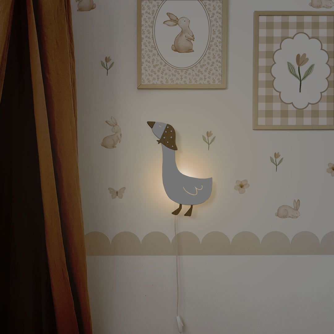 Lámpara de noche de madera con forma de ganso: lámpara para habitación infantil