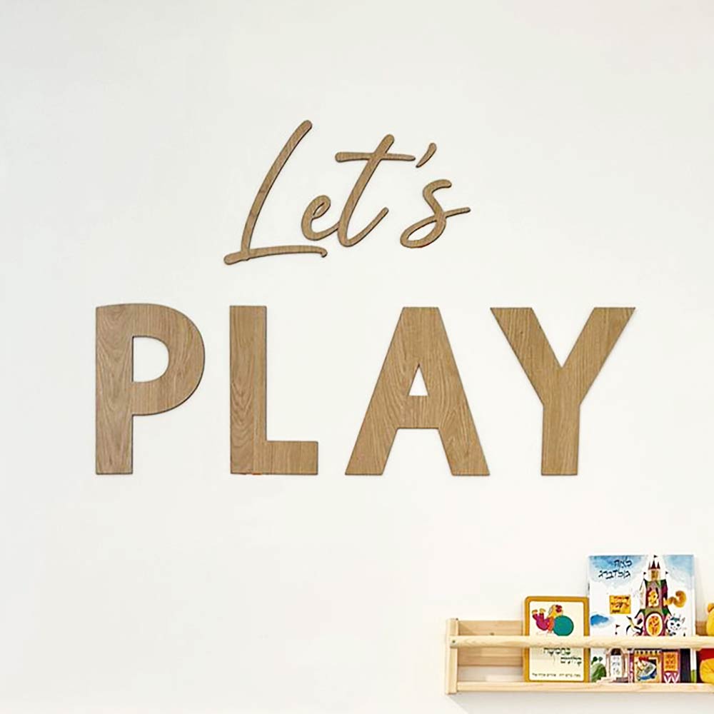 Wooden sign for children's room – large LETS PLAY sign