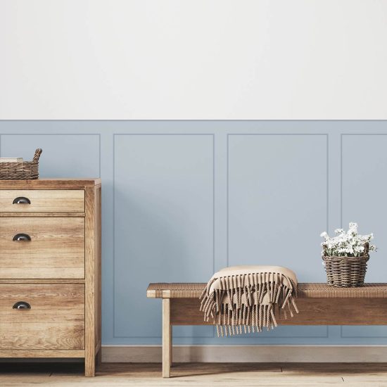 Half-wall panel-style adhesive wallpaper – light blue