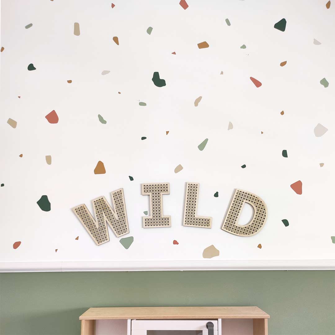 Green terrazzo wall stickers 400 piece Nordic set – reusable kids room decals by Ponponi