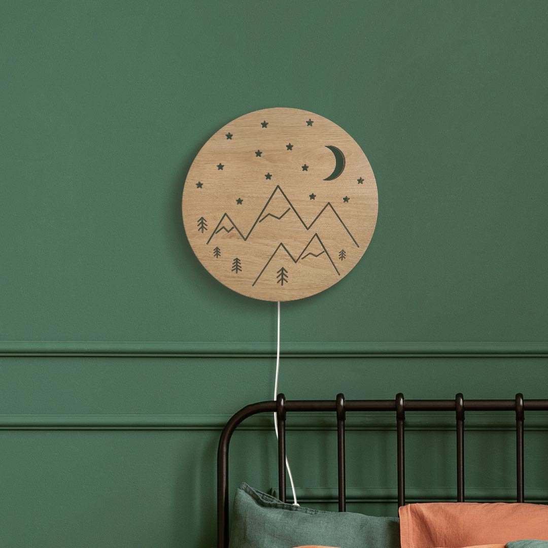 Lámpara de habitación infantil, bosque y montañas