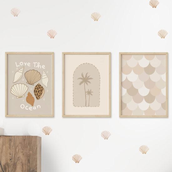 Sea and shells kids room picture set – premium high quality prints by Ponponi