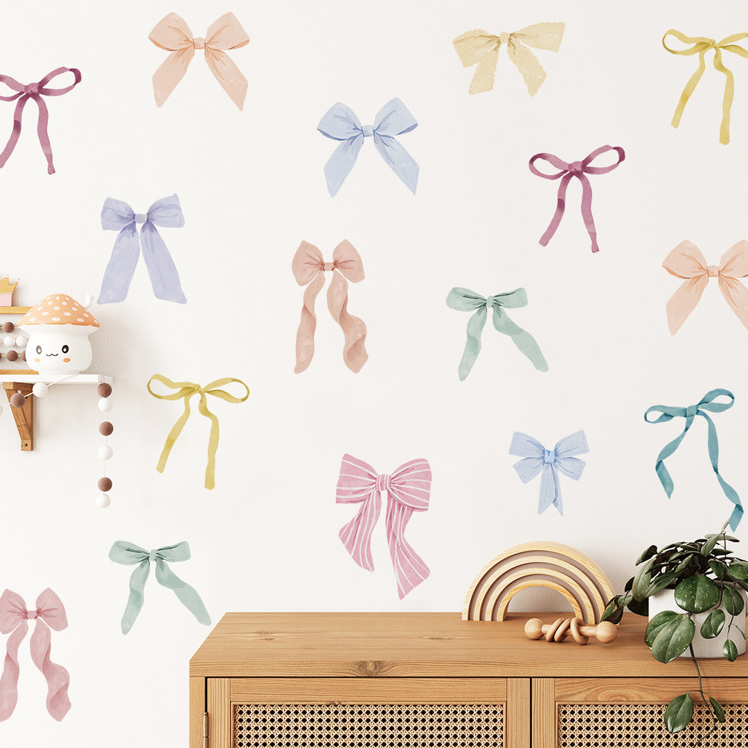Watercolor bow wall stickers for girls room – reusable non-toxic decals by Ponponi