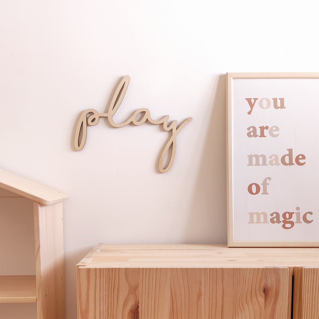 Wooden sign in English Play