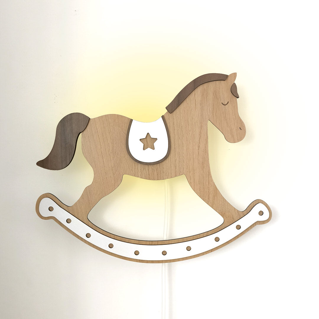 Wooden rocking horse night light for children