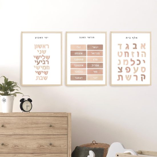 Educational ABC days of the week and months kids room poster set – premium prints by Ponponi
