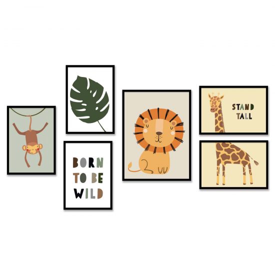 Safari animal wall art set for kids room – premium high quality prints by Ponponi