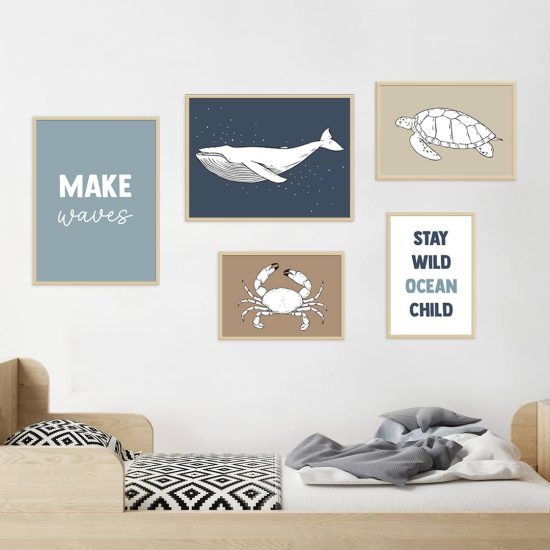 Sea themed kids room poster set with sea creatures – premium high quality prints by Ponponi