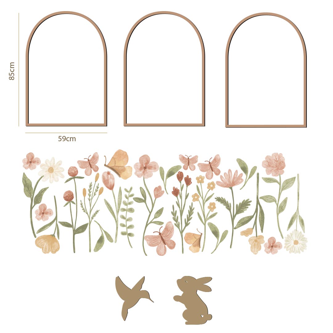 BUNDLE: Wooden bow trio + flower stickers + wooden rabbit and bird