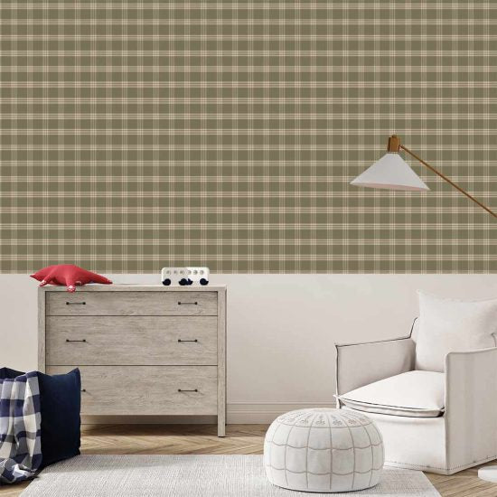 Olive Green Vintage Checkered Wall Mural - Wallpaper