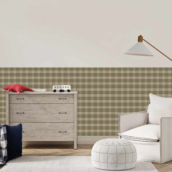 Olive Green Vintage Checkered Wall Mural - Wallpaper