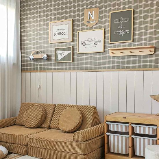Olive Green Vintage Checkered Wall Mural - Wallpaper