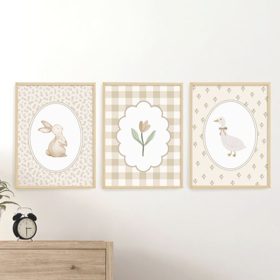 Vintage goose flower and rabbit photo set for kids room – premium prints by Ponponi