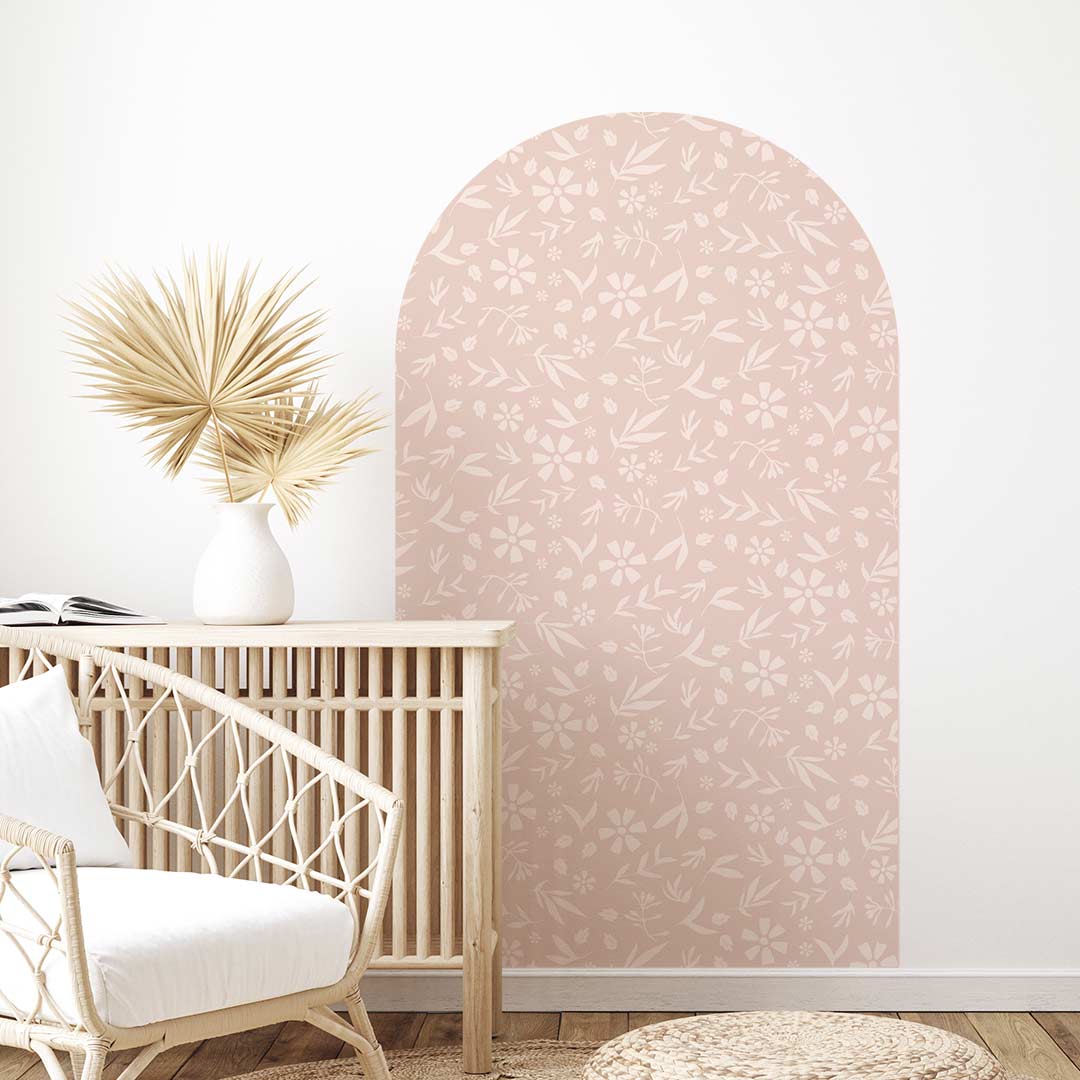 Arch wall sticker with delicate leaves – minimalist reusable fabric decal by Ponponi