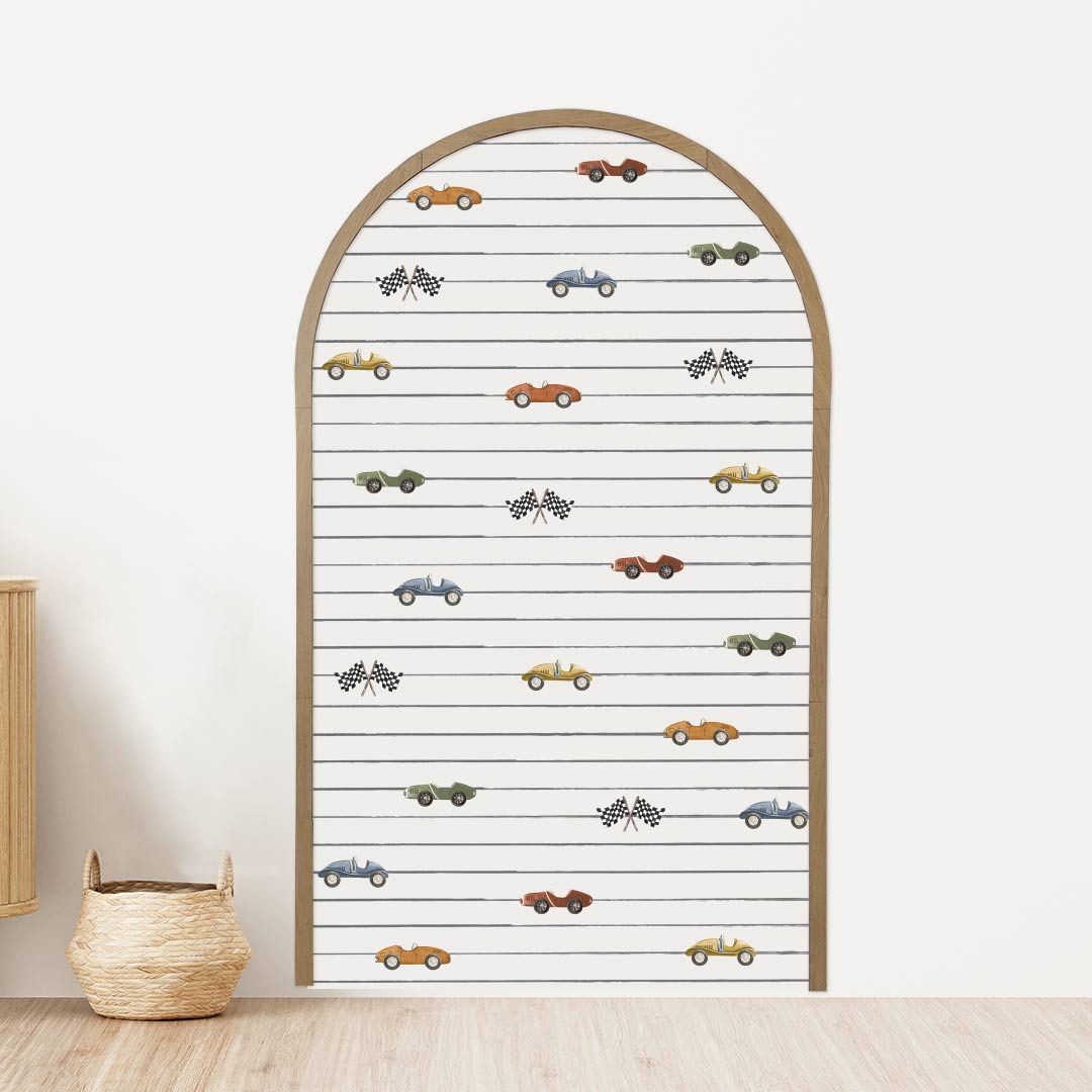 Arch sticker set, racing cars + wooden cornice, 90X150