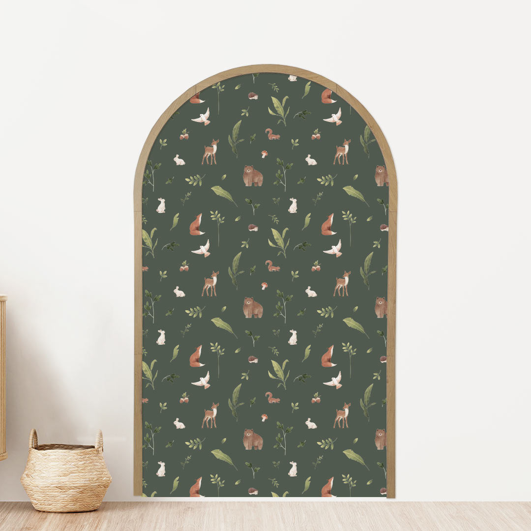Arch sticker set, green forest + wooden frame, 90 x 150