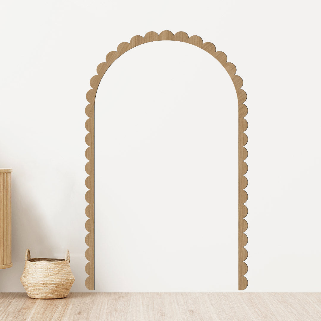 Wooden arch with rounded scalloped waves