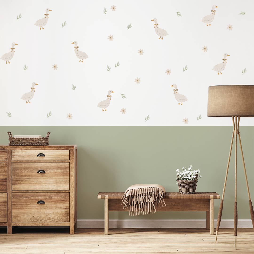 Vintage goose wall stickers with leaves and flowers