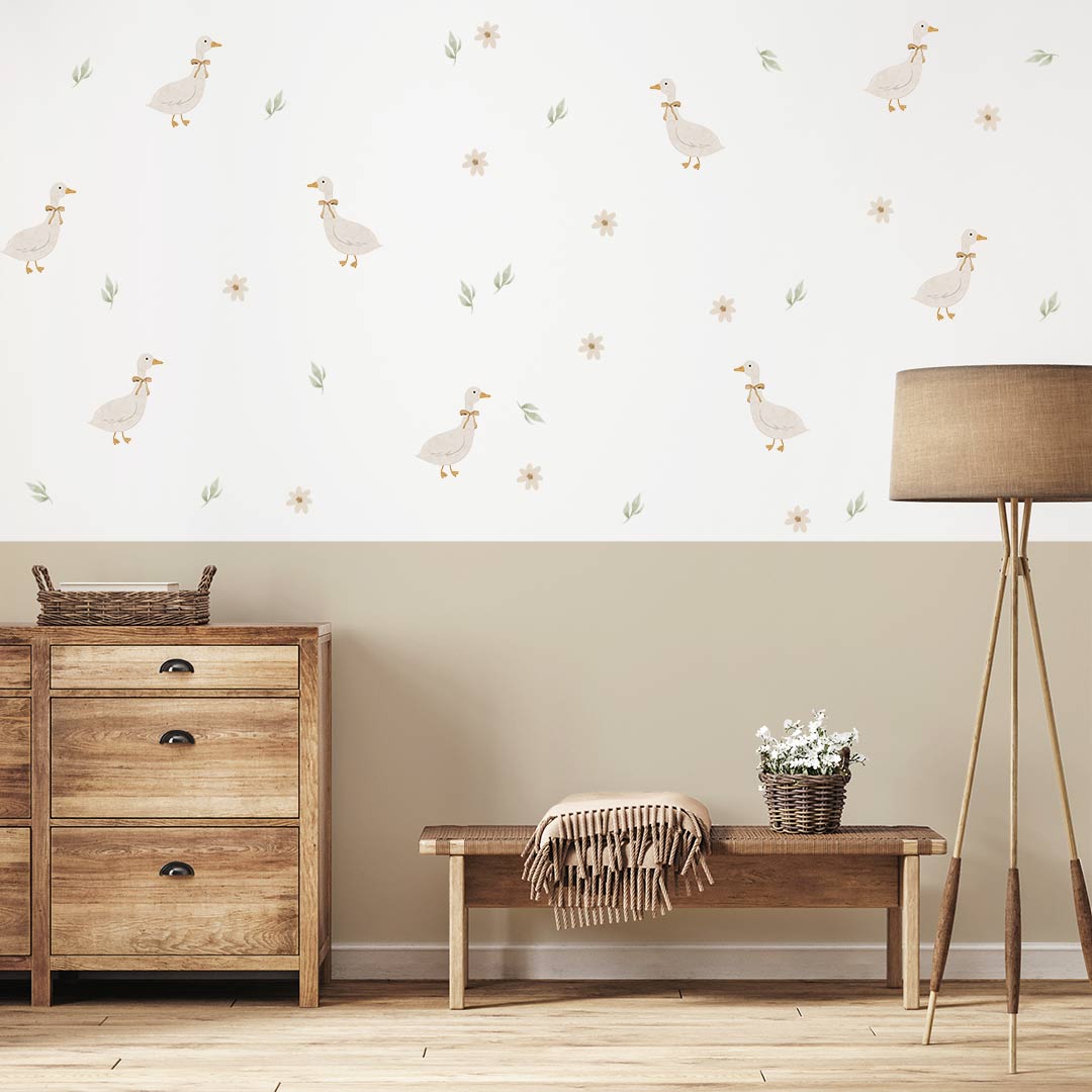 Vintage goose wall stickers with leaves and flowers