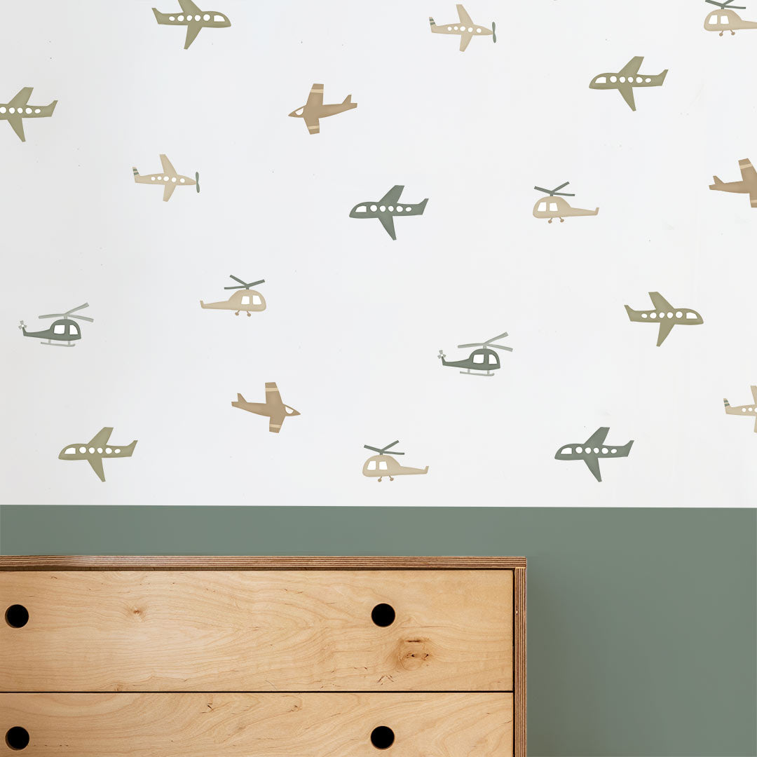 Watercolor airplane wall stickers in vintage style – reusable kids room decals by Ponponi
