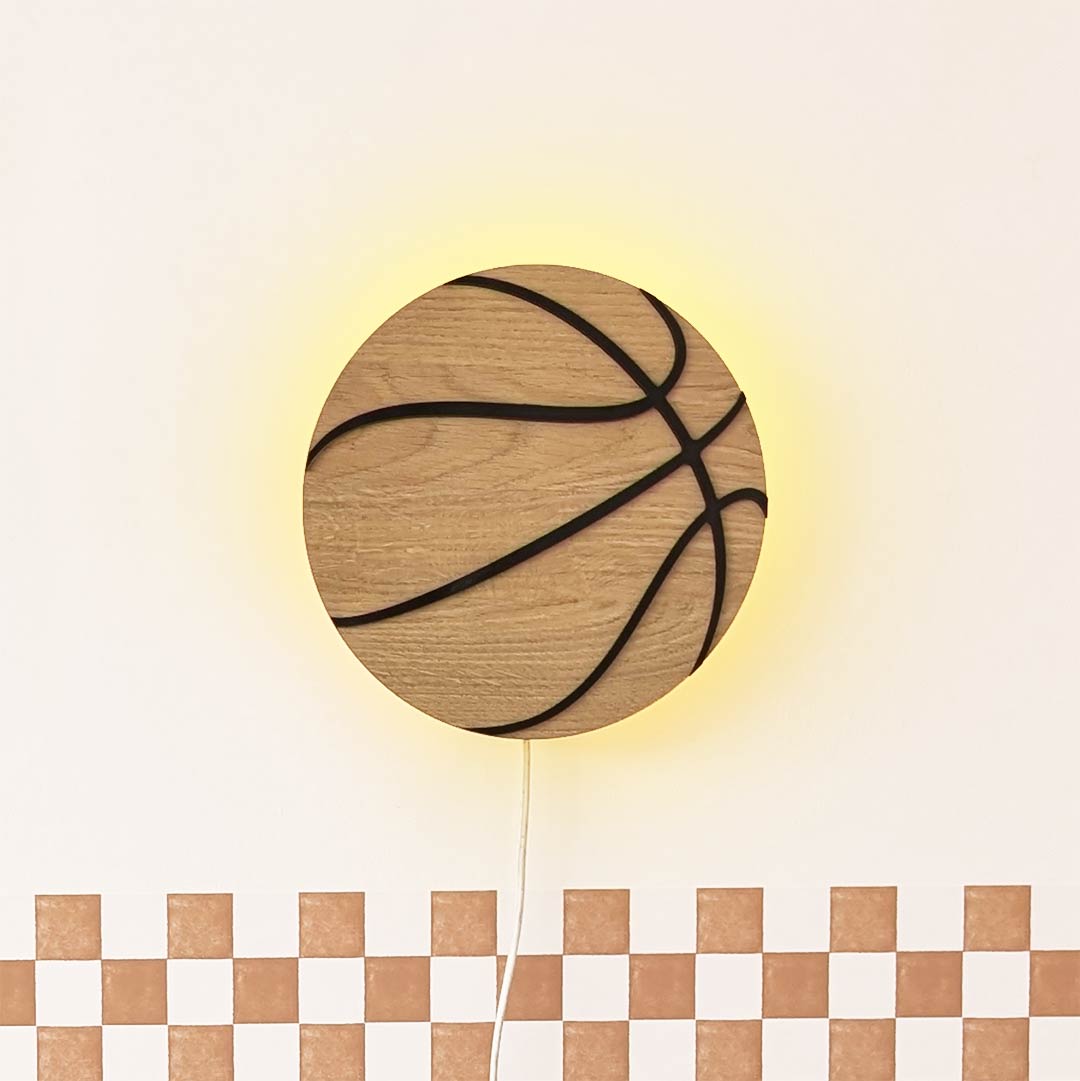 Lámpara de noche de baloncesto: lámpara de madera de pared para niños