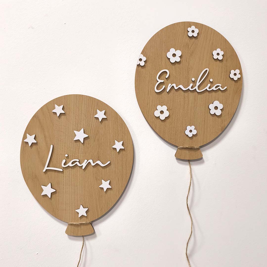 Name sign for children's room – wooden balloon
