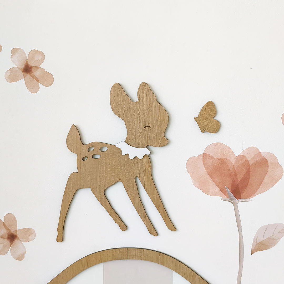 Wooden deer and butterfly wall decoration for children's room