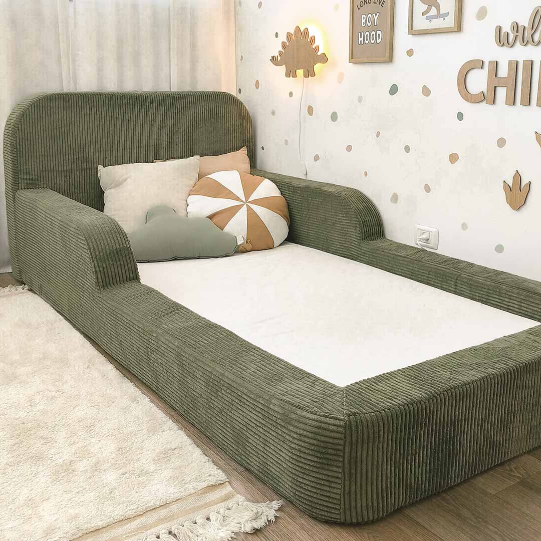Foam Bed for Children, Low Montessori Bed, Olive Green