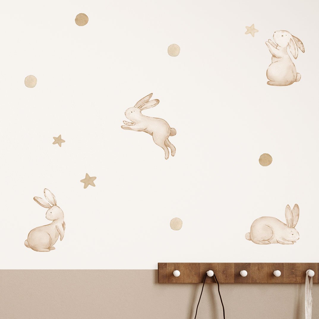 Rabbit stars and circles wall stickers for baby room – reusable decals by Ponponi