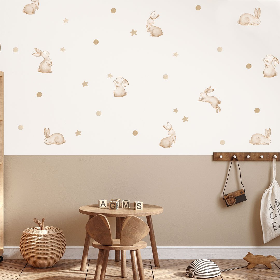 Wall stickers for babies' rooms Rabbits, stars, and circles