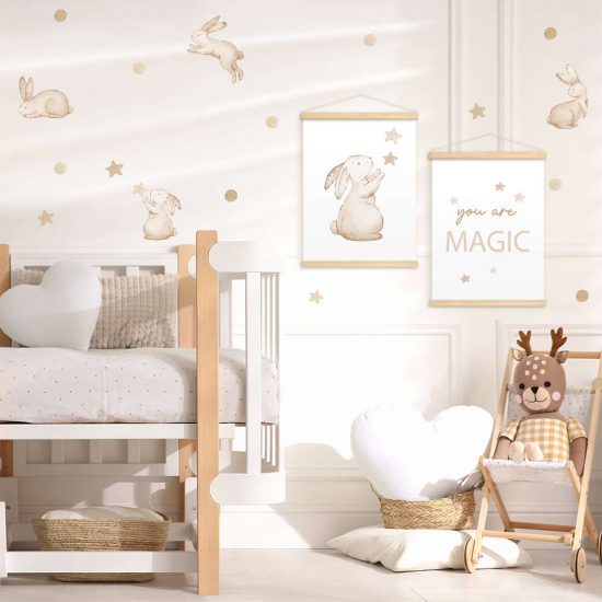 Set de pósteres para habitación de bebé: conejos y estrellas