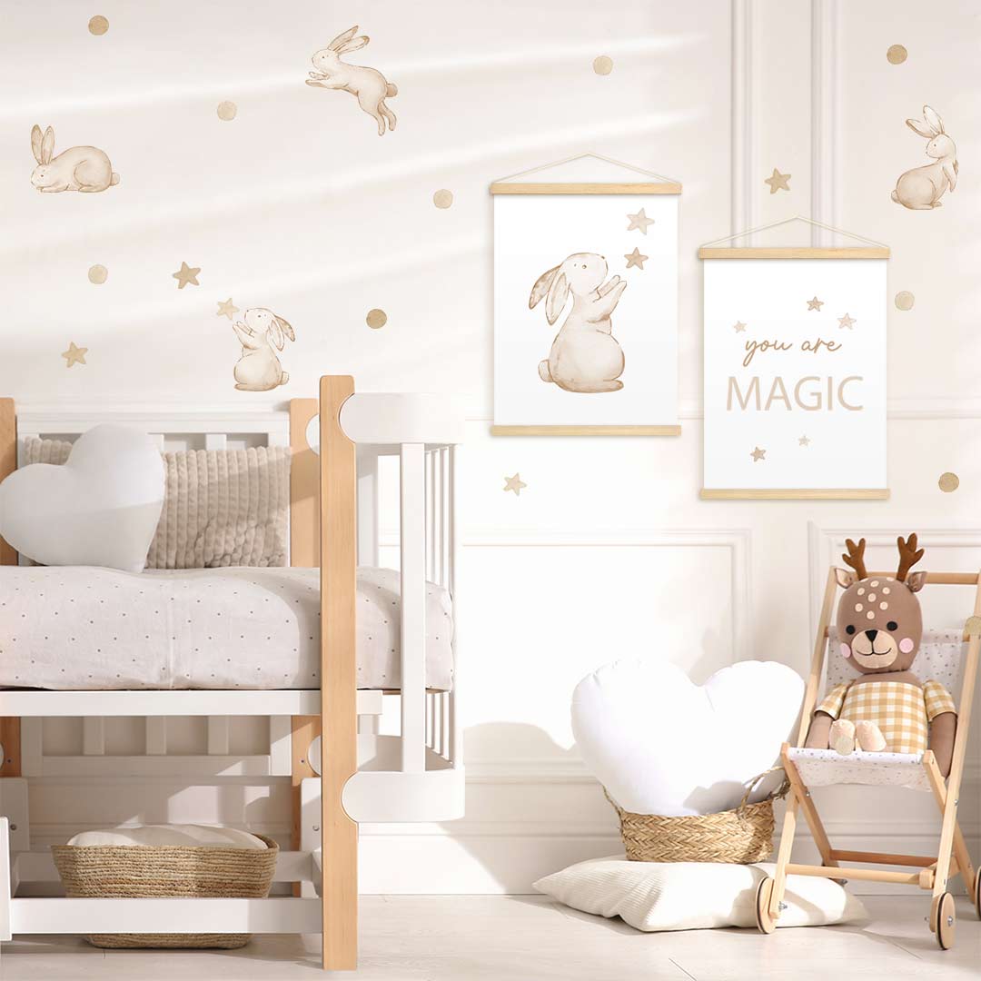 Wall stickers for babies' rooms Rabbits, stars, and circles