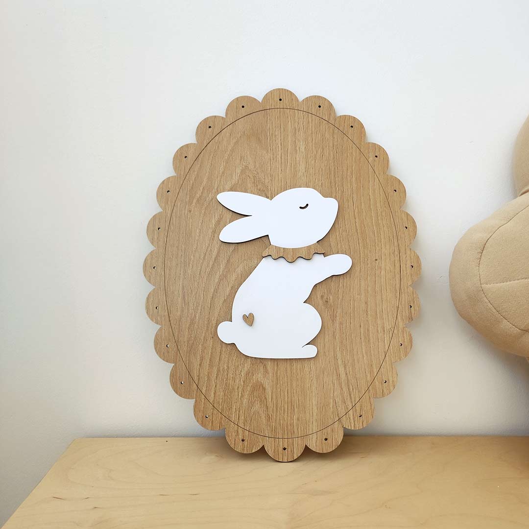 Oval rabbit wooden sign – accessories for children's rooms