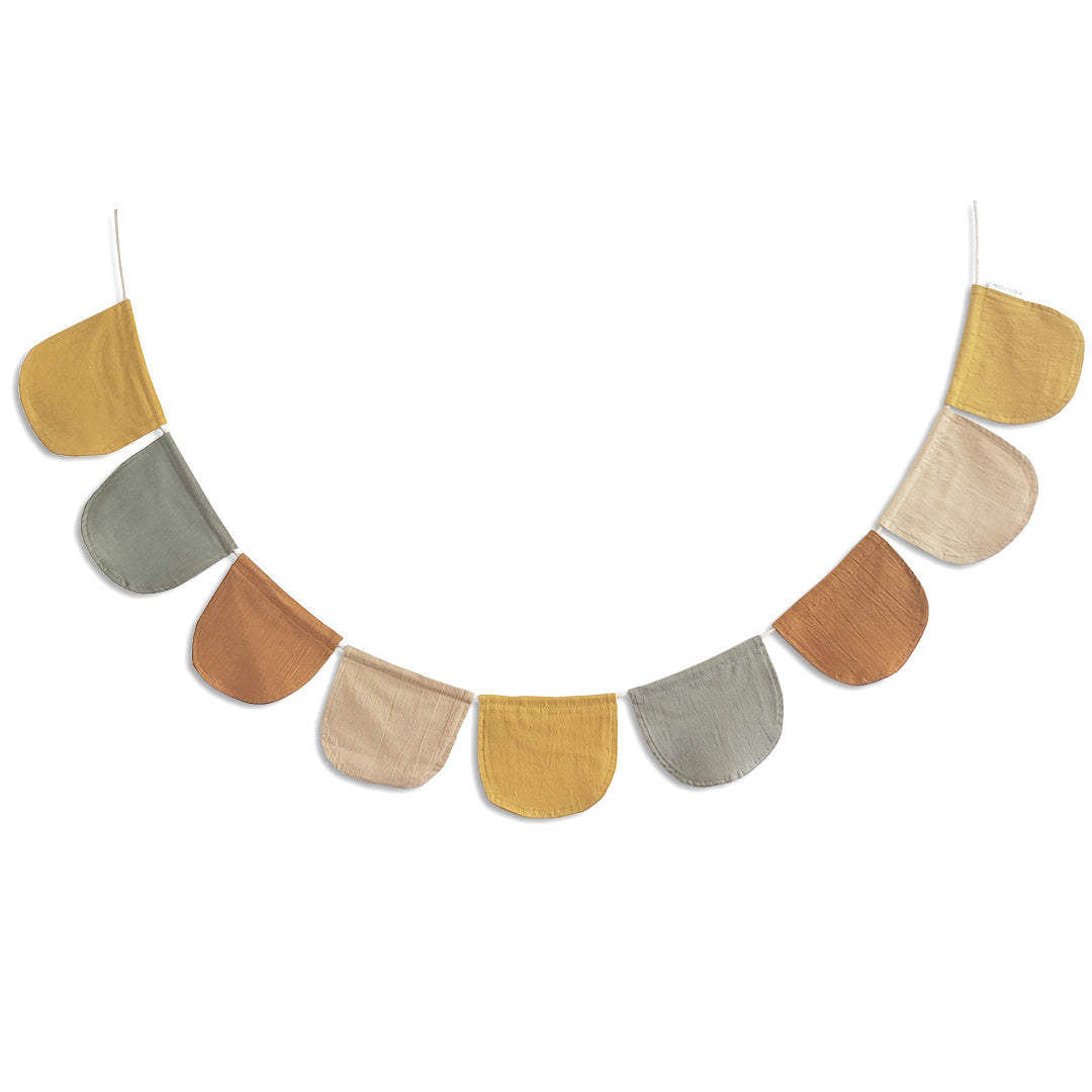 Flags for children's rooms – fabric flag garland – caramel green and mustard beige