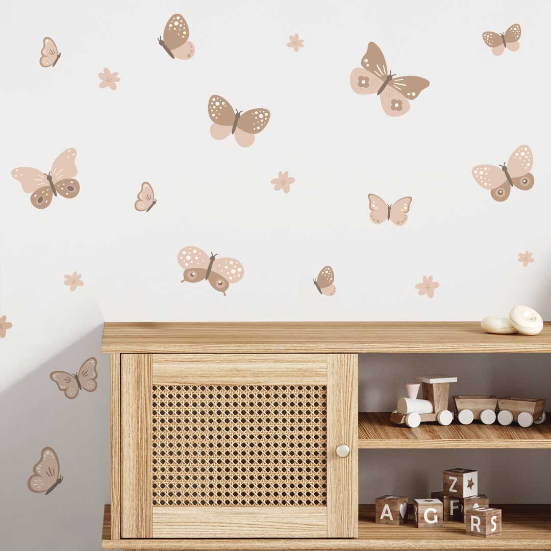 Butterfly and flower wall stickers – reusable boho kids room decals by Ponponi