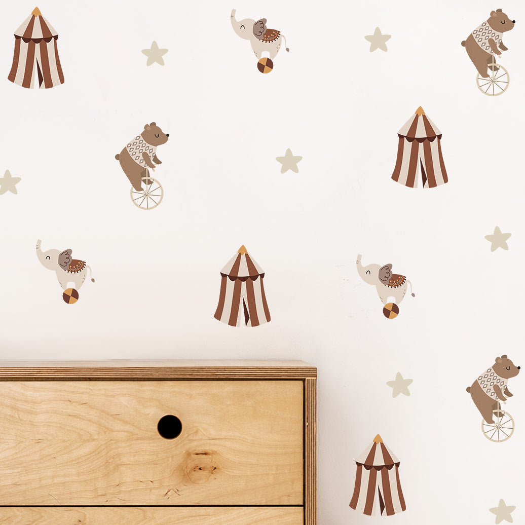 Circus wall stickers for kids room – reusable non-toxic full wall decals by Ponponi