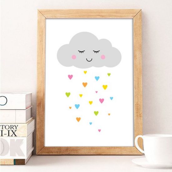 Colorful cloud kids room framed poster – premium 300gsm high quality print by Ponponi