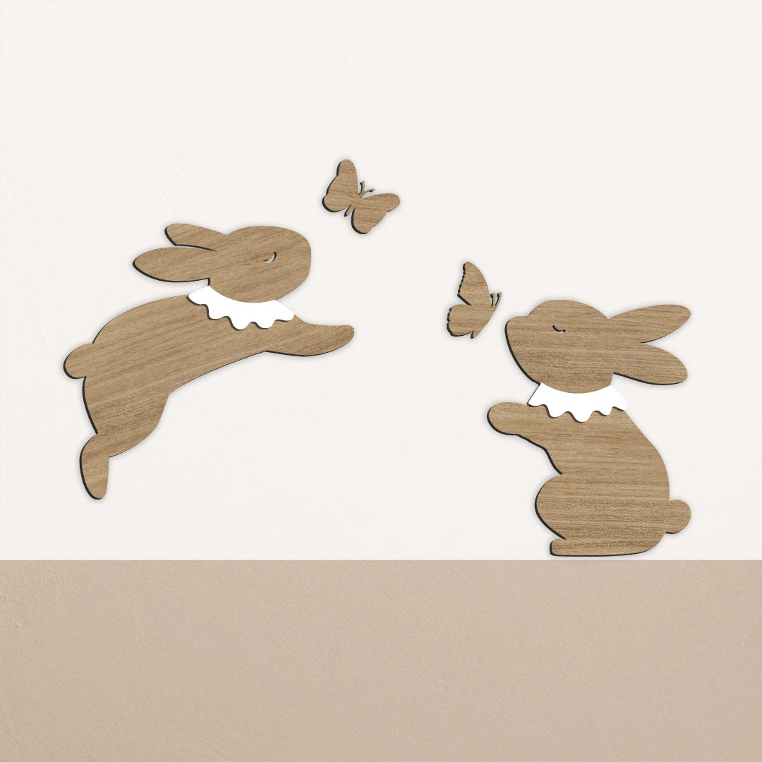 Wooden decorative rabbits for children's room wall
