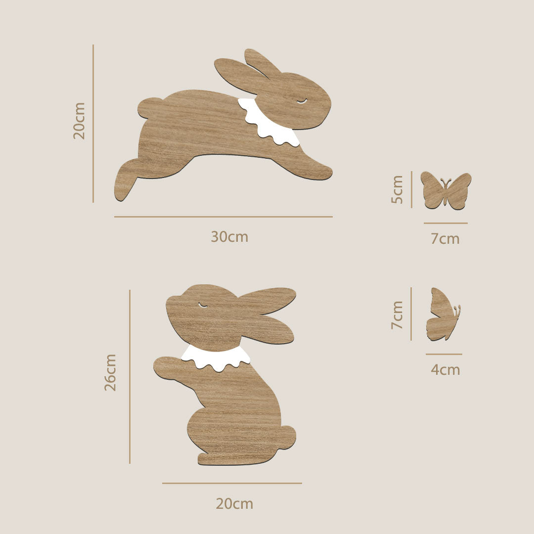 Wooden decorative rabbits for children's room wall