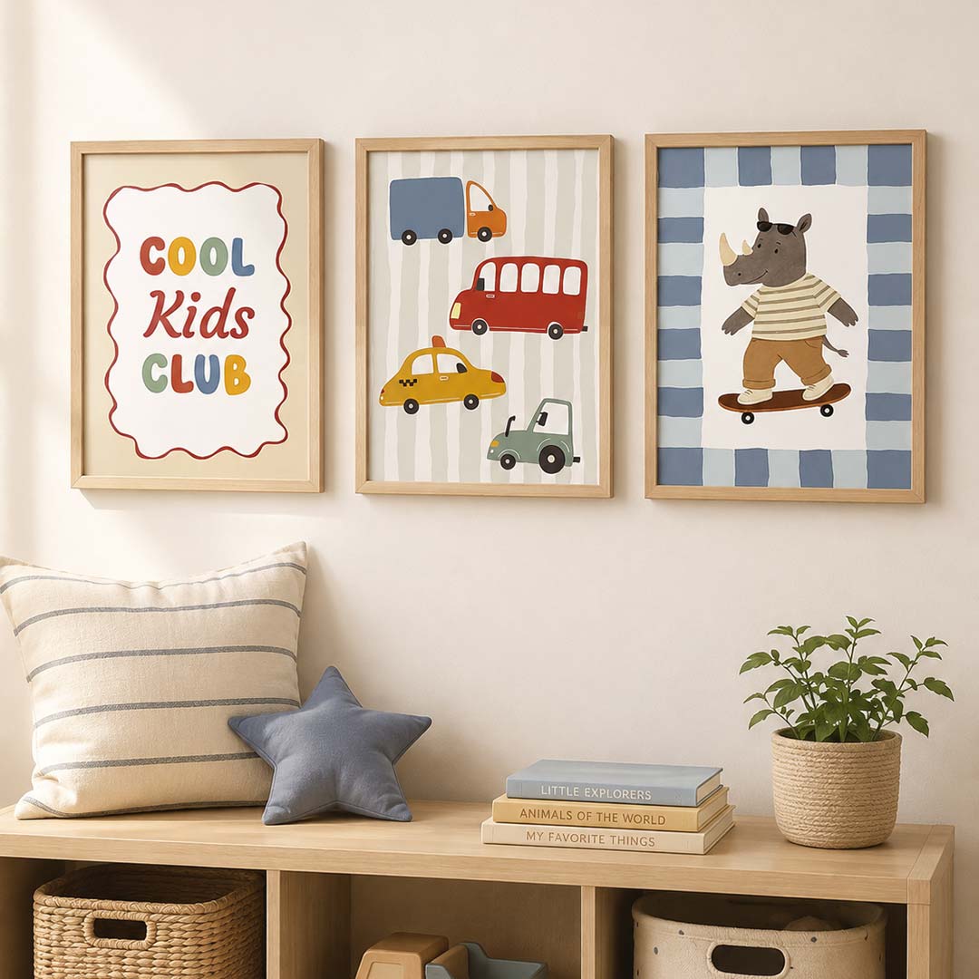 Cool Kids Club Poster Set – Colorful Children's Room Wall Art (Set of 3)